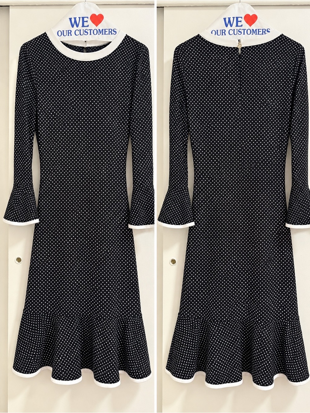 MICHAEL Michael Kors Black Polka Dot Mini Dress with White Trim